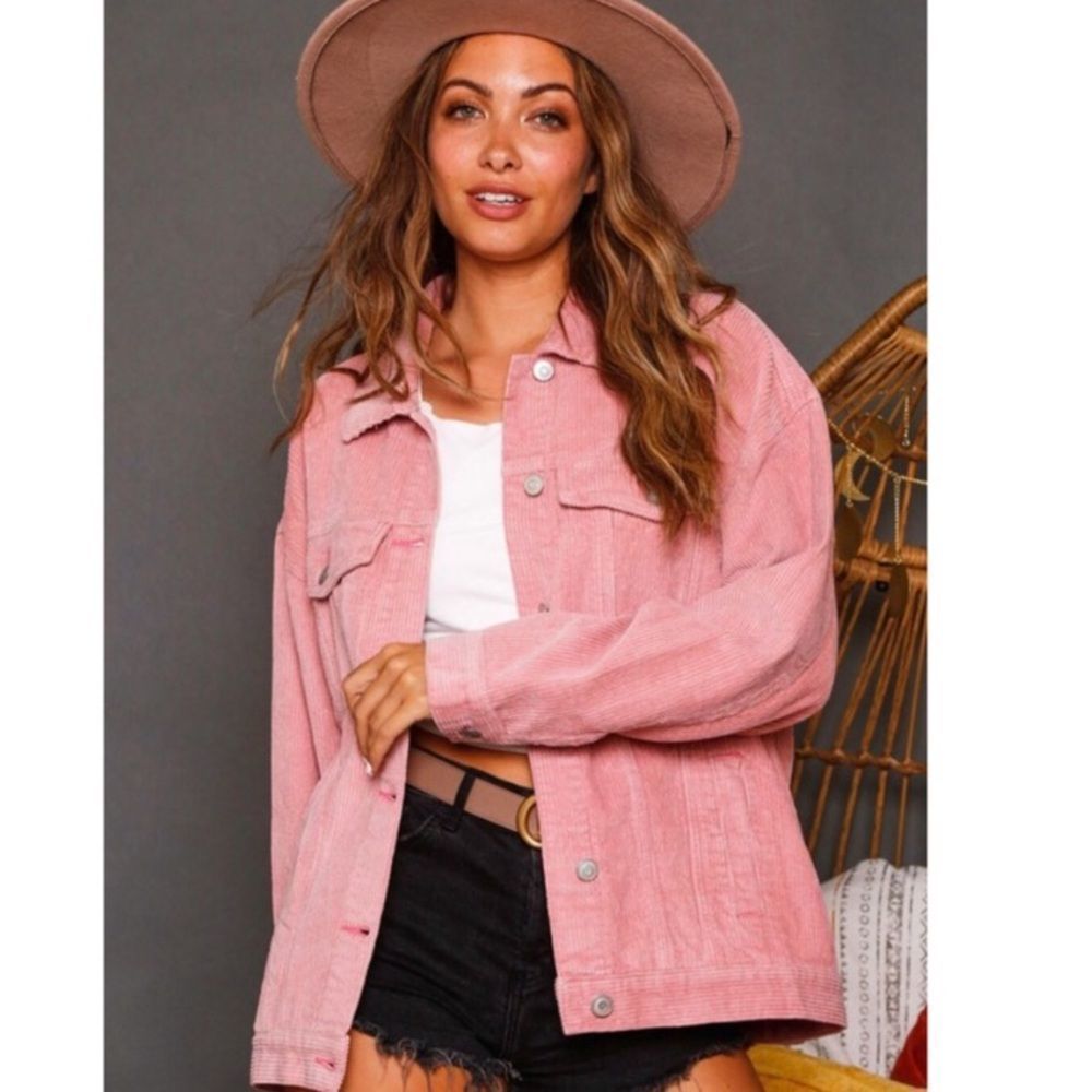 🔥SALE PINK SPRING CORDUROY TRUCKER JACKET - Picture 4 of 7